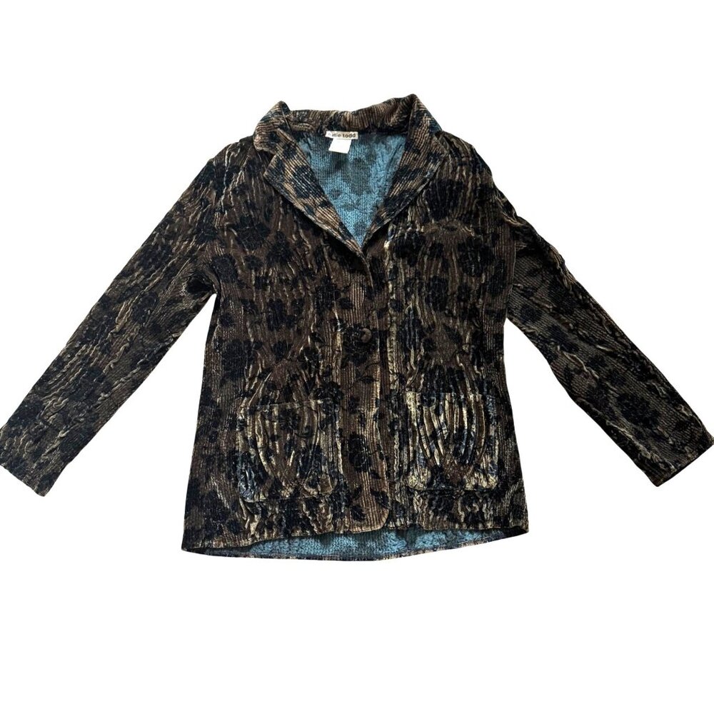 Katie Todd Women's Blazer Jacket Sz M Animal Print Velvet Brown Black Vintage